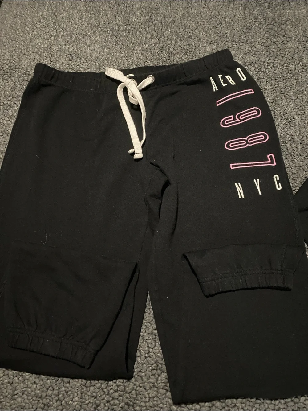 2pc Aeropostale Black Zip Hoodie & bottomswith White Drawstrings and Pink Accent